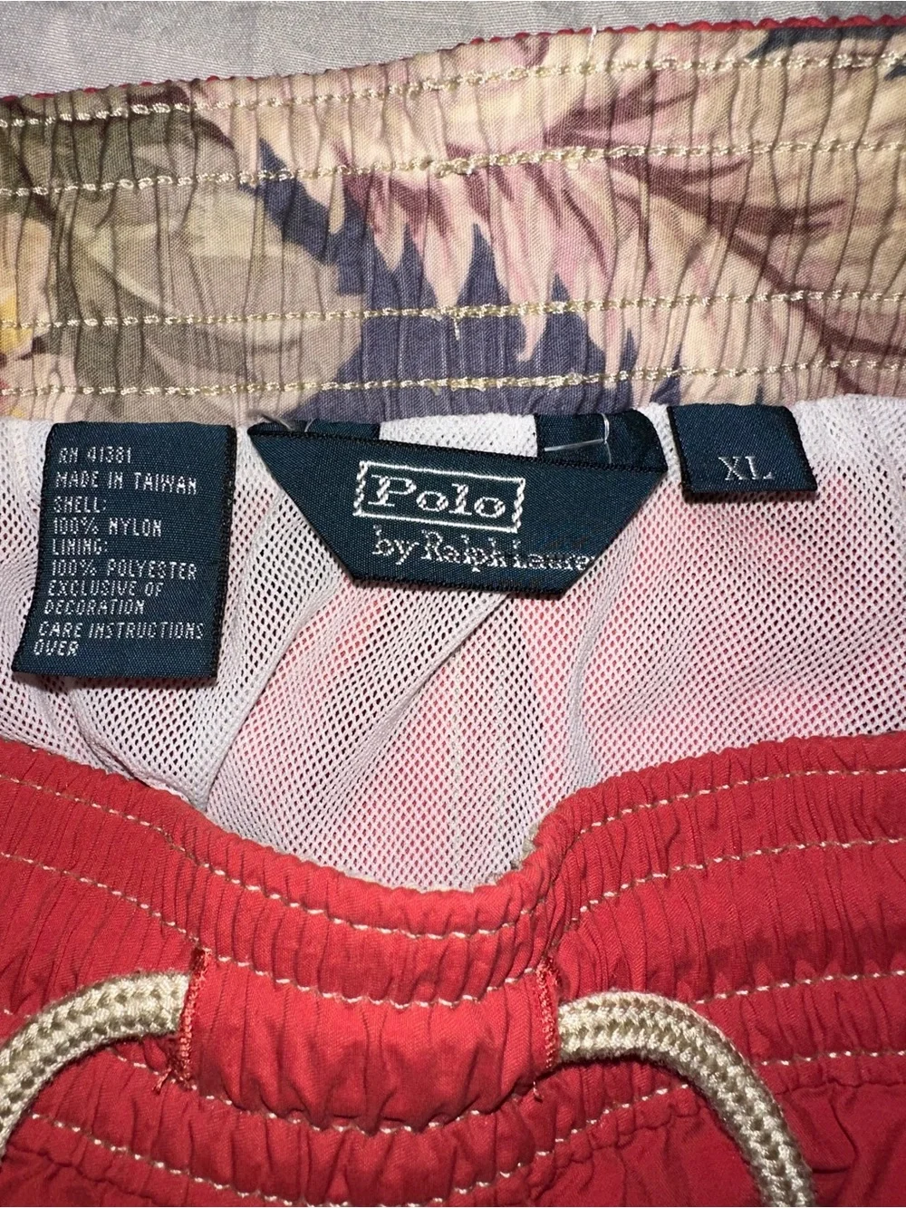 Vintage 90s Polo Ralph Lauren Swim Trunks Red Floral Waistband Shorts Mens XL